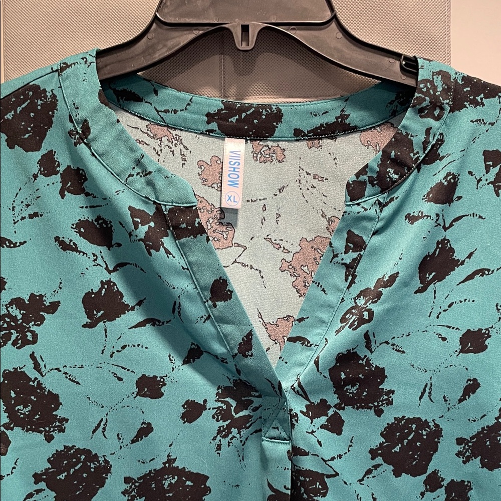 Moshon Women's Floral Blouse - Teal and Black